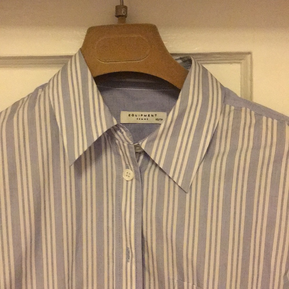 NWT Equipment light blue and white striped shirt